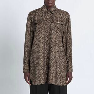 NWT Brunello Cucinelli Silk Pongee Floral Print Violet Beige Womens Shirt Sz XS